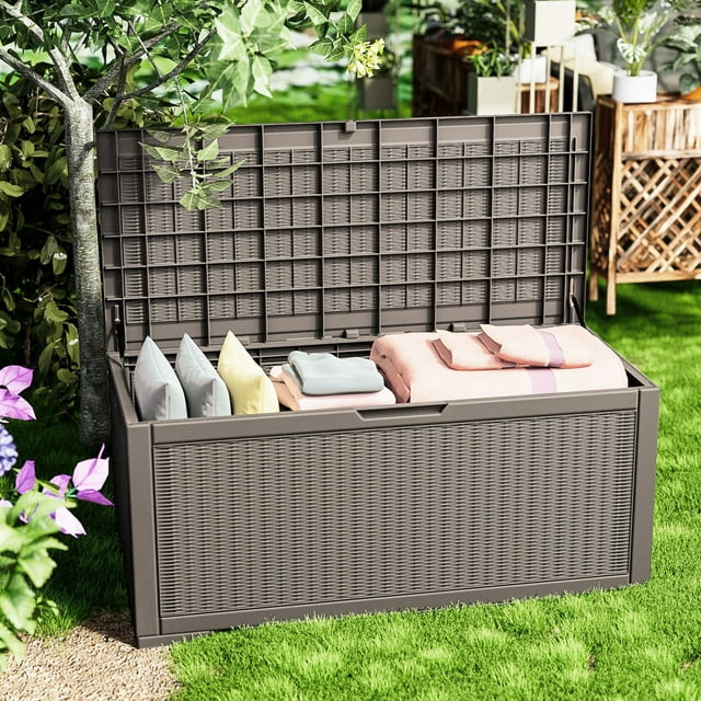 Dkelincs 100 Gallon Large Resin Deck Box Patio Outdoor Storage Boxes