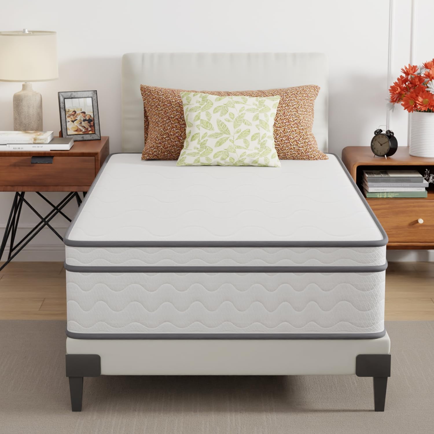 Dkelincs 12 inch Innerspring Mattress Gel Memory Foam Medium Firm Mattress Spring Mattress with Bamboo Charcoal, Twin