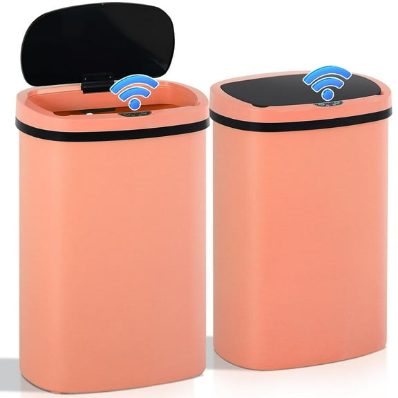 Dkelincs 13 Gallon Automatic Kitchen Trash Can Touch Free Garbage Can with Lid Brushed Waste Bin (2 Pack, Pink)