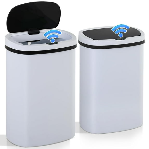 Dkelincs 13 Gallon Automatic Kitchen Trash Can Touch Free Garbage Can with Lid Brushed Waste Bin (2 Pack, White)
