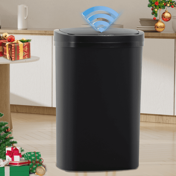 Dkelincs 13 Gallon Automatic Trash Can for Kitchen Bedroom Touch Free Garbage Can with Lid Motion Sensor Waste Bin, Black