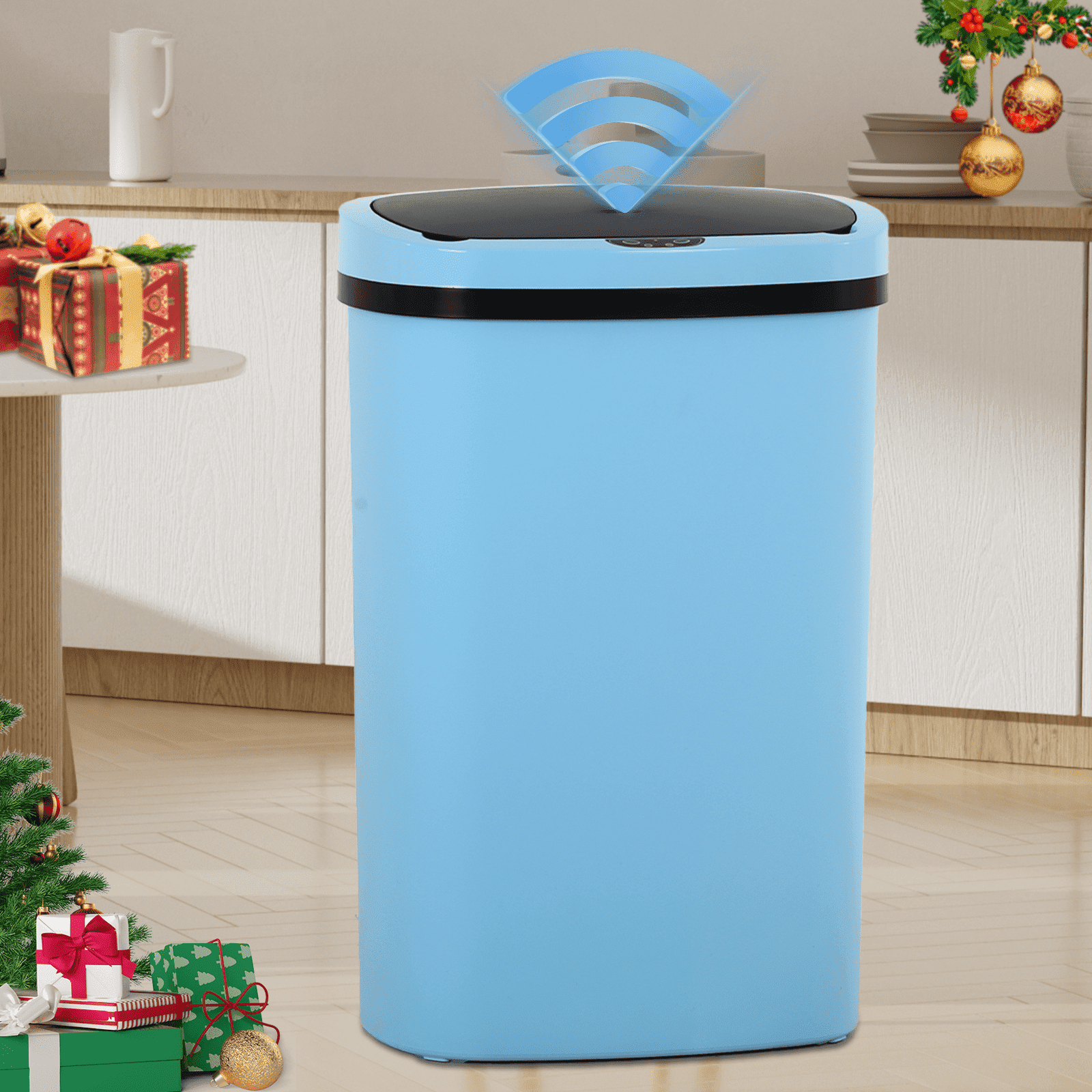 Dkelincs 13 Gallon Automatic Trash Can for Kitchen Bedroom Touch Free Garbage Can with Lid Motion Sensor Waste Bin, Blue