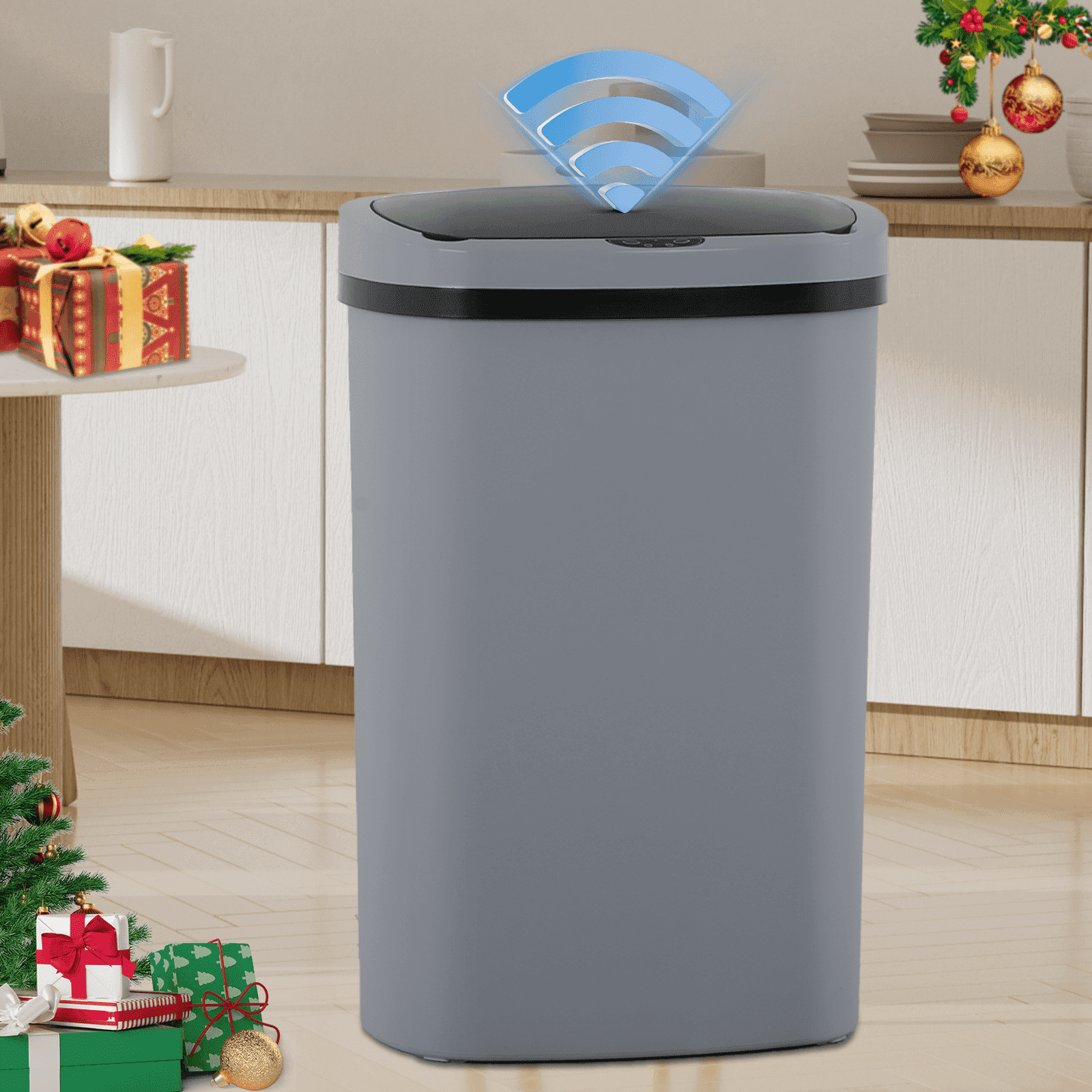 Dkelincs 13 Gallon Automatic Trash Can for Kitchen Bedroom Touch Free Garbage Can with Lid Motion Sensor Waste Bin, Gray