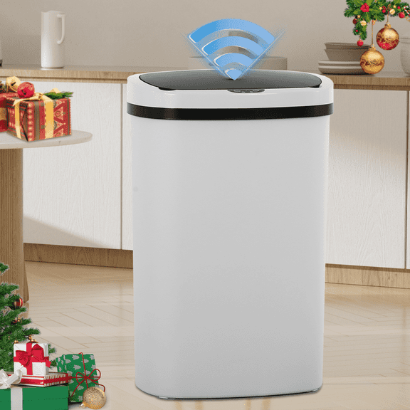 Dkelincs 13 Gallon Automatic Trash Can for Kitchen Bedroom Touch Free Garbage Can with Lid Motion Sensor Waste Bin, White