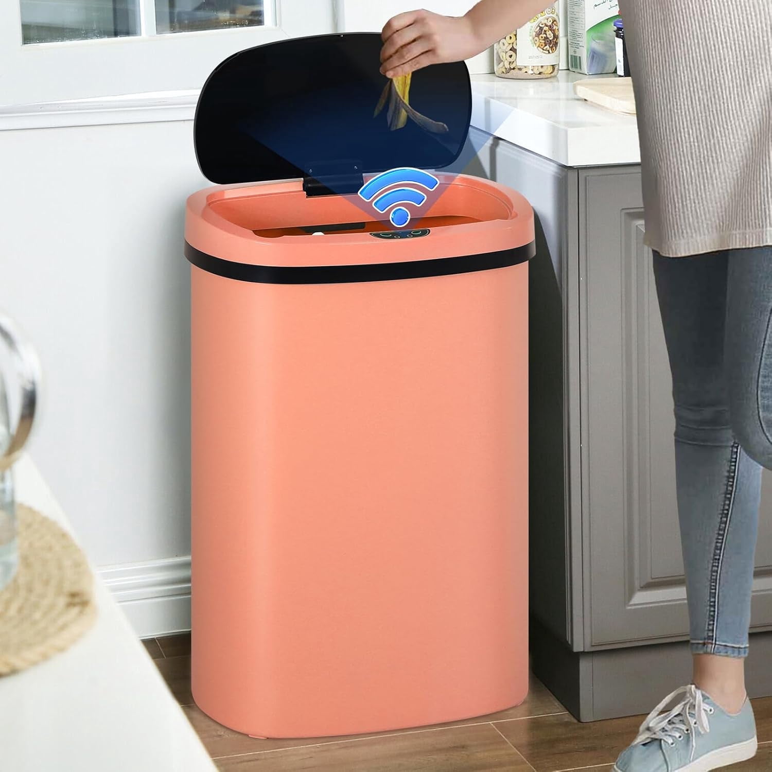 Dkelincs 13 Gallon Automatic Trash Can with Motion Sensor 49L Touchless Kitchen Garbage Can with Removable Lid, Waterproof for Home Bathroom, Pink