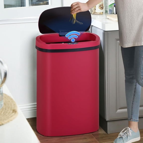 Dkelincs 13 Gallon Automatic Trash Can with Motion Sensor 49L Touchless Kitchen Garbage Can with Removable Lid, Waterproof for Home Bathroom, Red