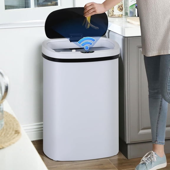 Dkelincs 13 Gallon Automatic Trash Can with Motion Sensor 49L Touchless Kitchen Garbage Can with Removable Lid, Waterproof for Home Bathroom, White