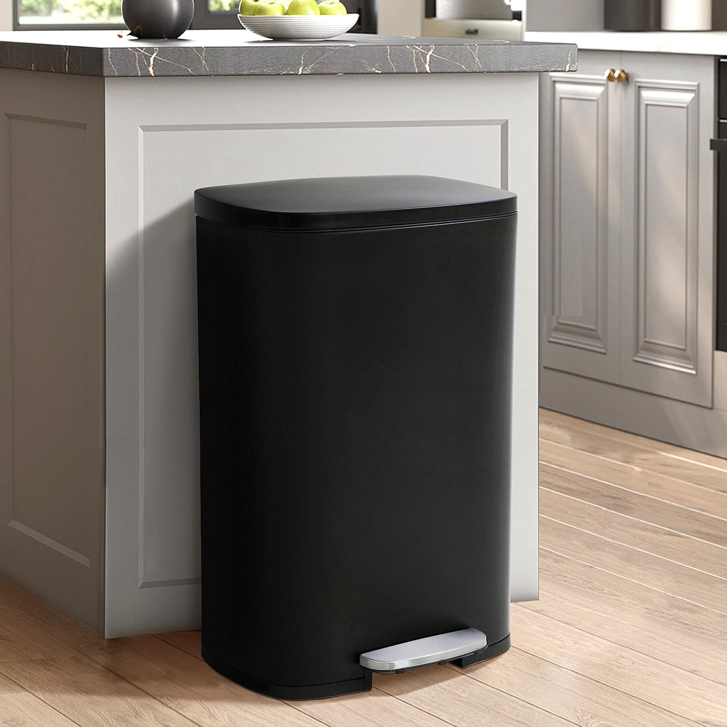 Dkelincs 13 Gallon Kitchen Trash Can with Lid Step Garbage Can Stainless Steel Waste Bin for Home Office, Black