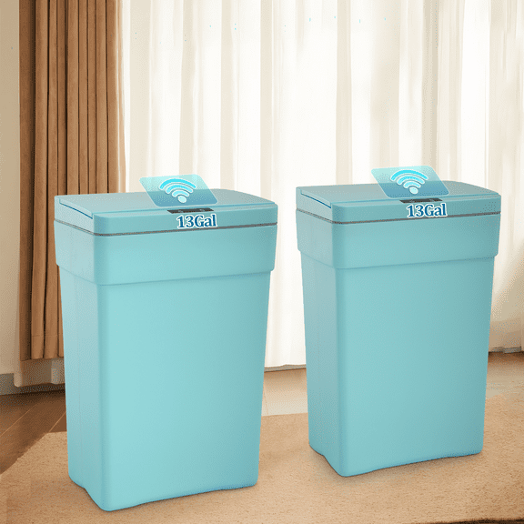 Dkelincs 13 Gallon Kitchen Trash can with Lid, Plastic PP Automatic Sensor Touchless Garbage Can, Blue (2 Pack)