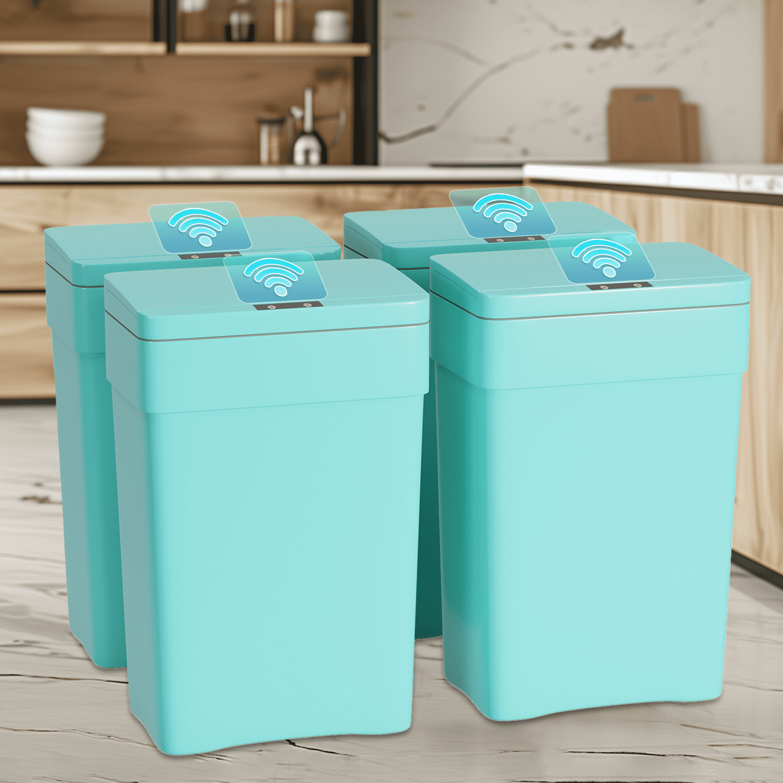 Dkelincs 13 Gallon Kitchen Trash can with Lid, Plastic PP Automatic ...