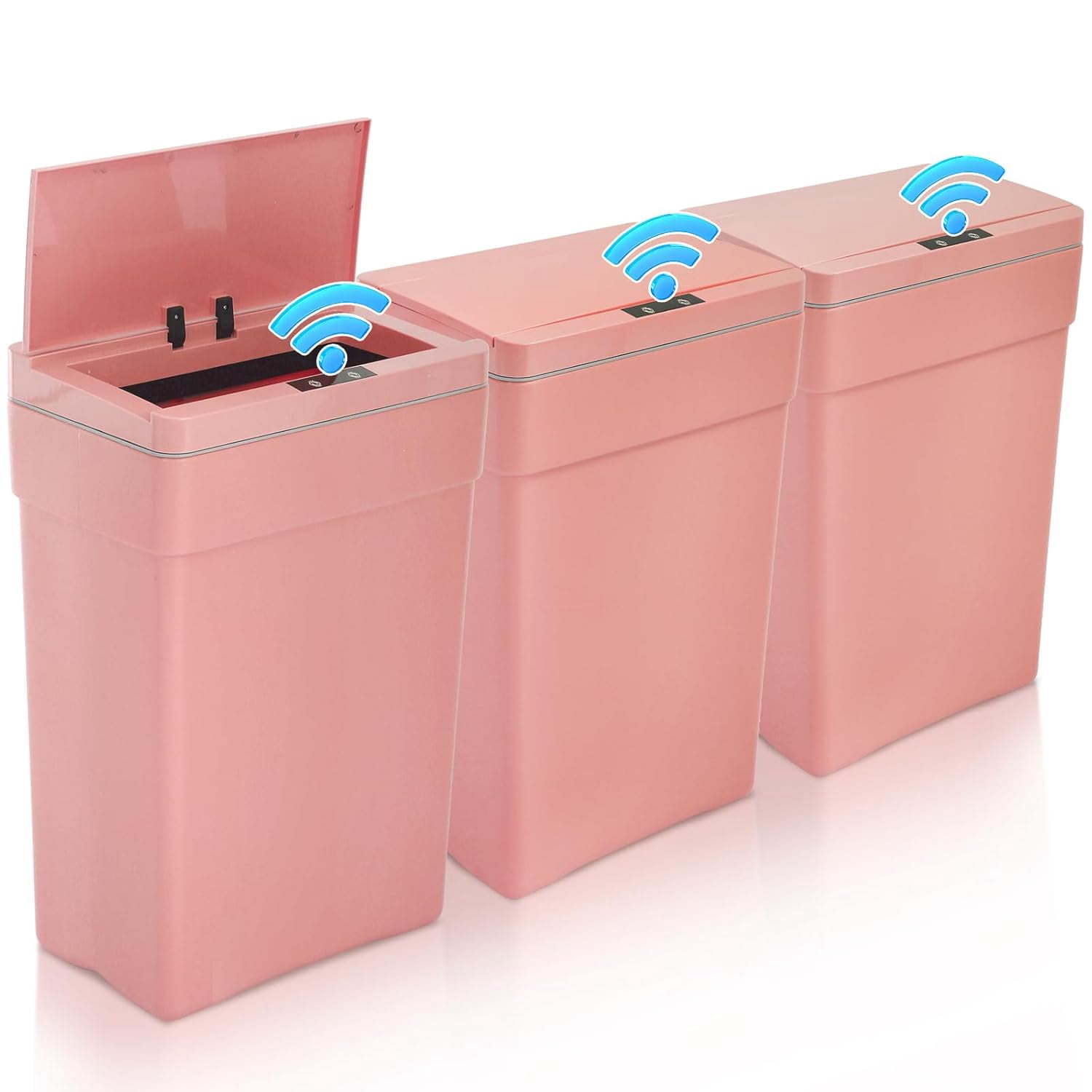 Dkelincs 13 Gallon Kitchen Trash can with Lid, Plastic PP Automatic Sensor Touchless Garbage Can, Pink(3 Pack)