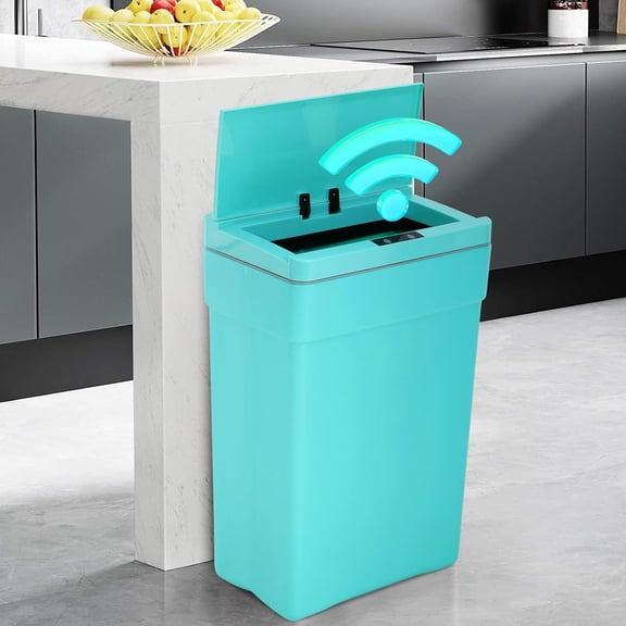 Dkelincs 13 Gallon Plastic Kitchen Trah Can with Lid Automatic Touch Free Garbage Can for Home Office, Blue