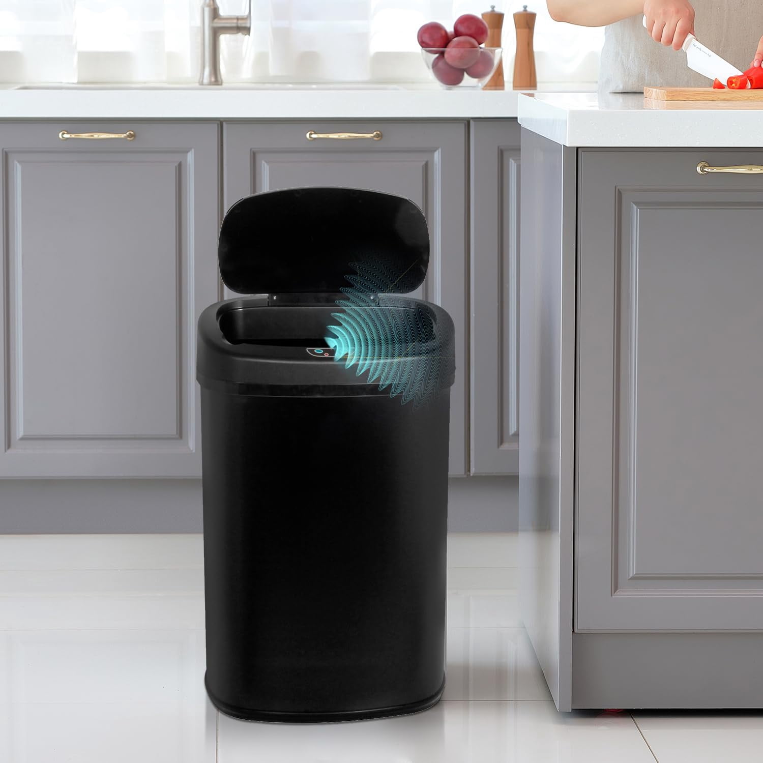 Dkelincs 13 Gallon Touch-Free Automatic Trash Can Stainless Steel Kitchen Garbage Can Waste Bin with Lid, Black