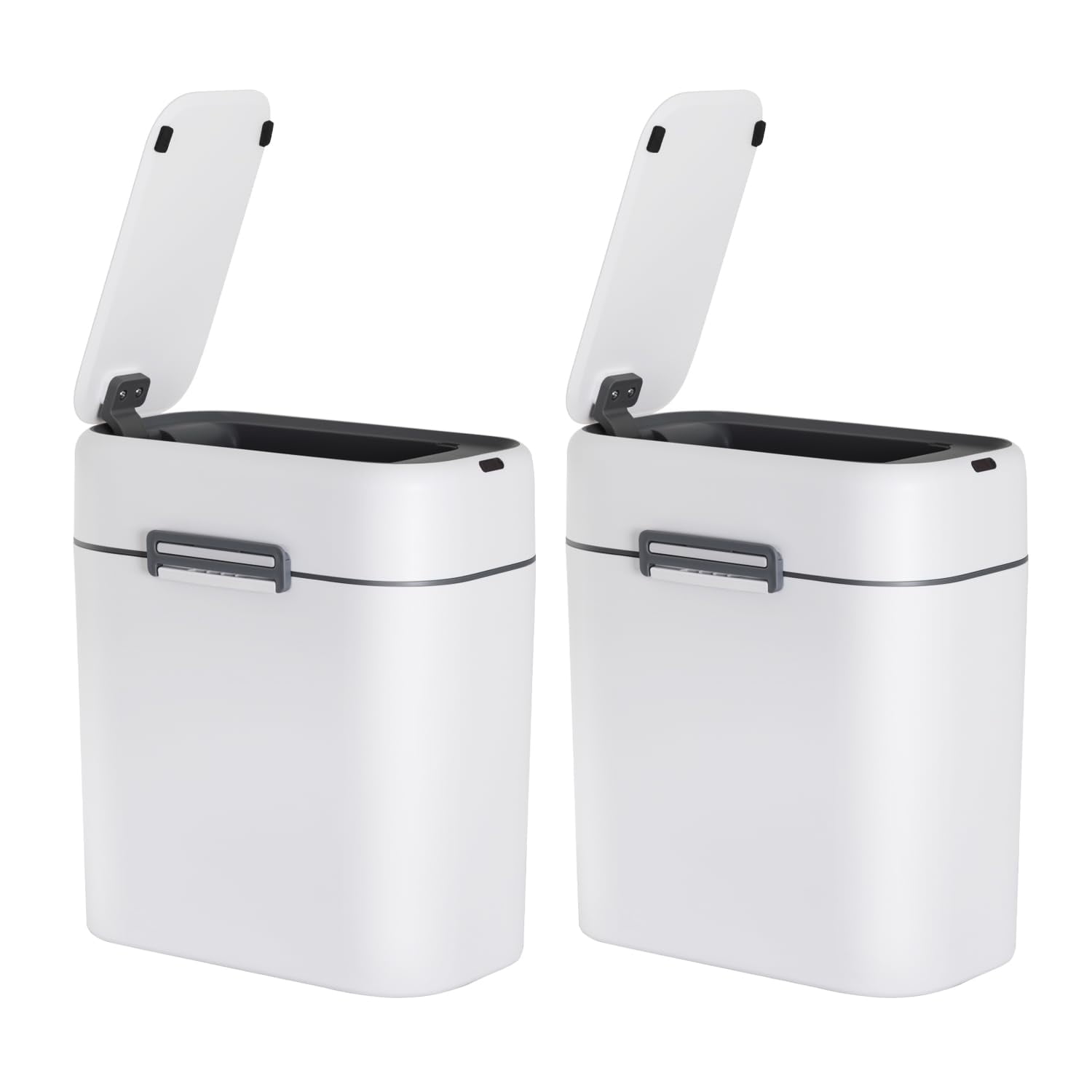 White Touchless Rectangular Plastic Trash Can with Quiet Close Lid
