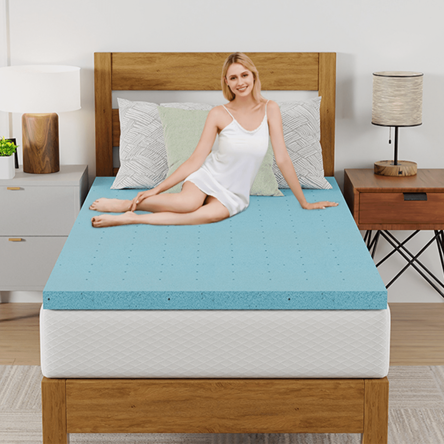 ONBRILL 2 Inch Gel Bamboo Charcoal Memory Foam Mattress Topper Twin Size - Removable Cover, Dual Firmness, CertiPUR-US & OEKO-TEX Certified