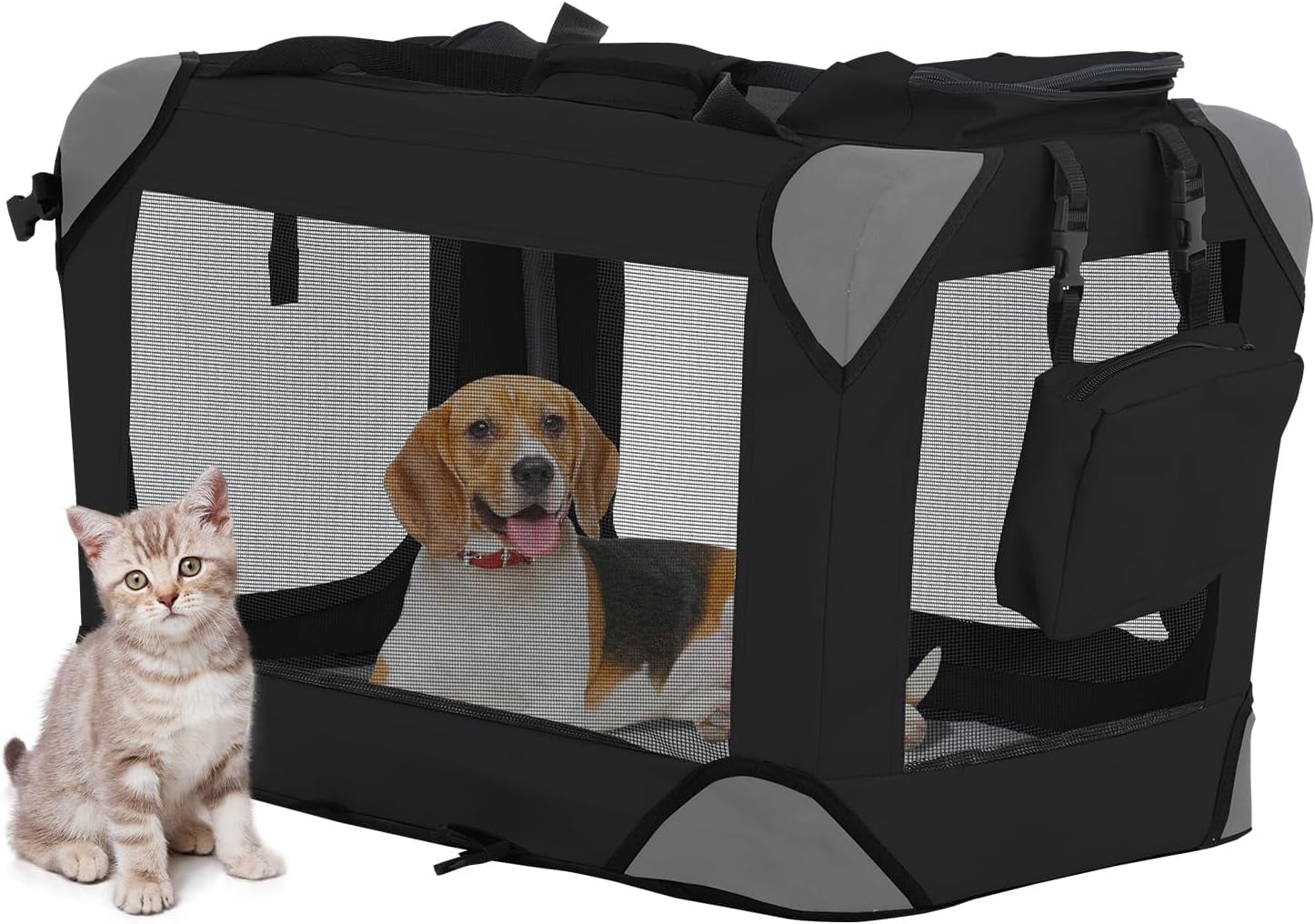 Image showcasing Dkelincs 24 inch Collapsible Dog Crate Small Foldable Kennel Travel Cat ...