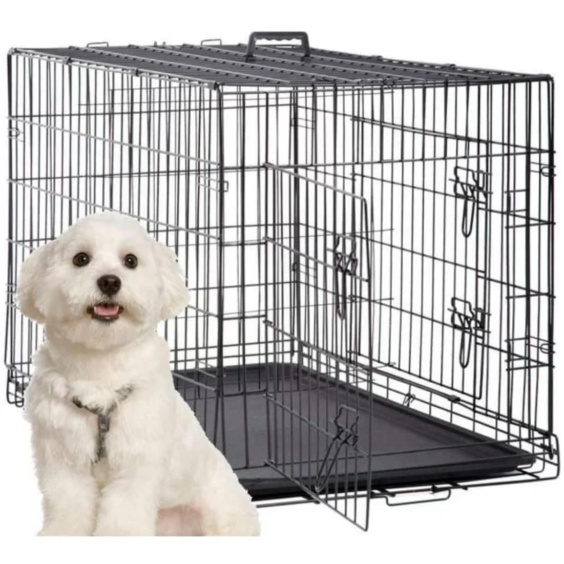 Dkelincs 24 inch Dog Cages for Puppies Dog Crates Folding Dog Kennels and Metal Wire Crates with Double-Door,Tray,Handle for Dog Training Indoor
