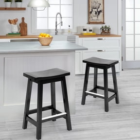 Dkelincs 24 inch Heavy Duty Saddle Bar Stools Wood Counter Stools Set of 2, Backless Dining Stools for Kitchen&Counter, Black