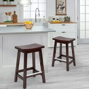 Dkelincs 24 inch Heavy Duty Saddle back Solid Wood Counter Stools Set of 2, Bar Stools Dining Stools for Kitchen&Counter, Brown