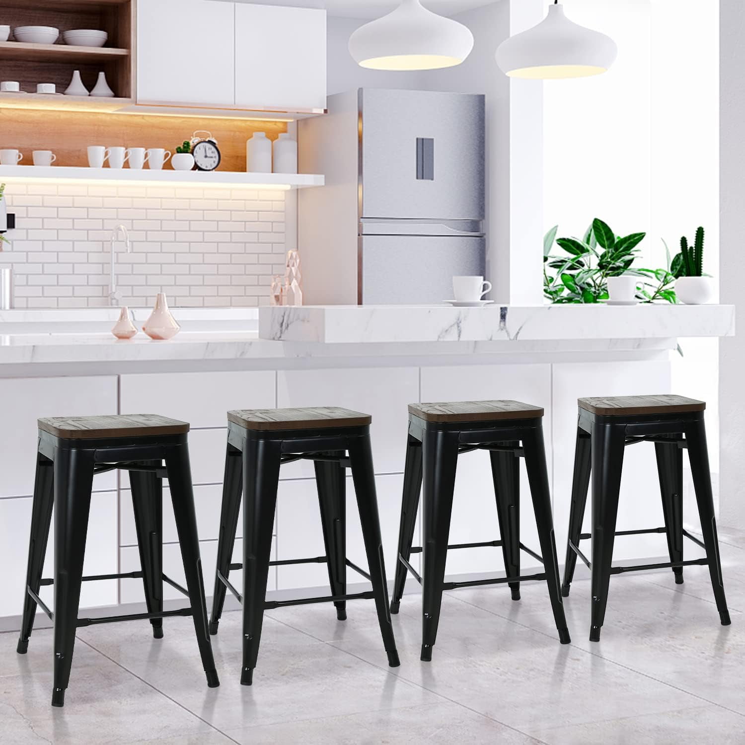 Backless Stackable Chair Dkelincs 24 inch Metal Bar Stools Set of 4 Stackable Backless Counter ...