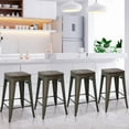 thumbnail image 1 of Dkelincs 24 inch Metal Bar Stools Set of 4 Stackable Backless Counter Height Kitchen Dining Bar Chair Wood Seat, Bronze, 1 of 7