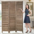 thumbnail image 1 of Dkelincs 3 Panel Wood Room Divider 4.3ft Tall Folding Privacy Screen Wall Divider 67"×16" Each Panel Wood Screen, Brown, 1 of 7