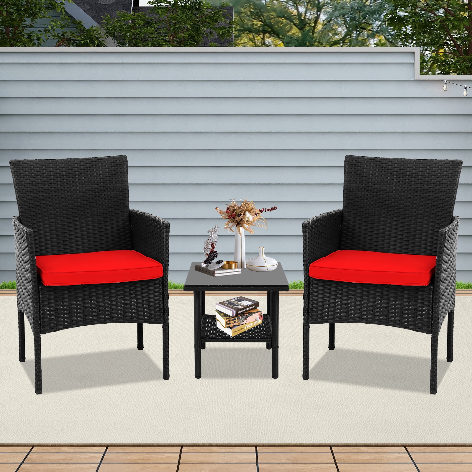 Dkelincs 3Piece Outdoor Bistro Set Patio Furniture Set Rattan