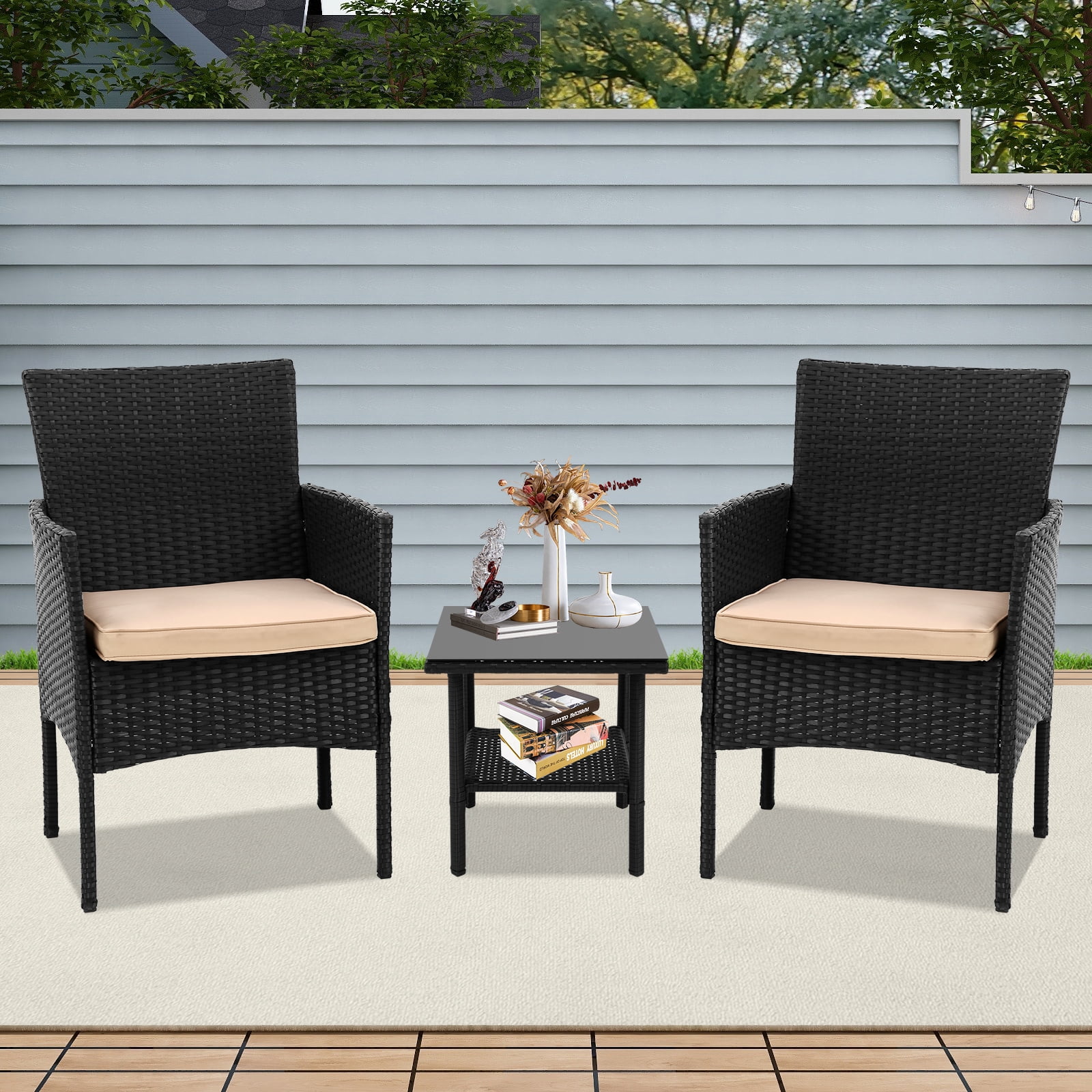 Dkelincs 3-Piece Outdoor Bistro Set Patio Furniture Set Rattan ...