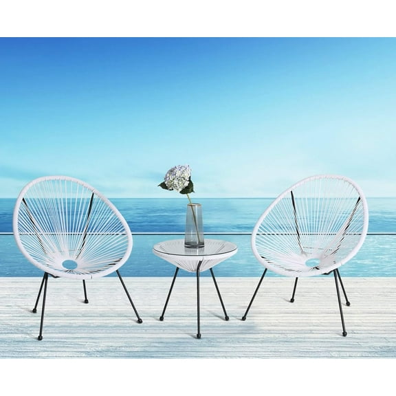 Dkelincs 3 Piece Patio Furniture Set All-Weather Outdoor Conversation Bistro Set with Glass Top Table, White