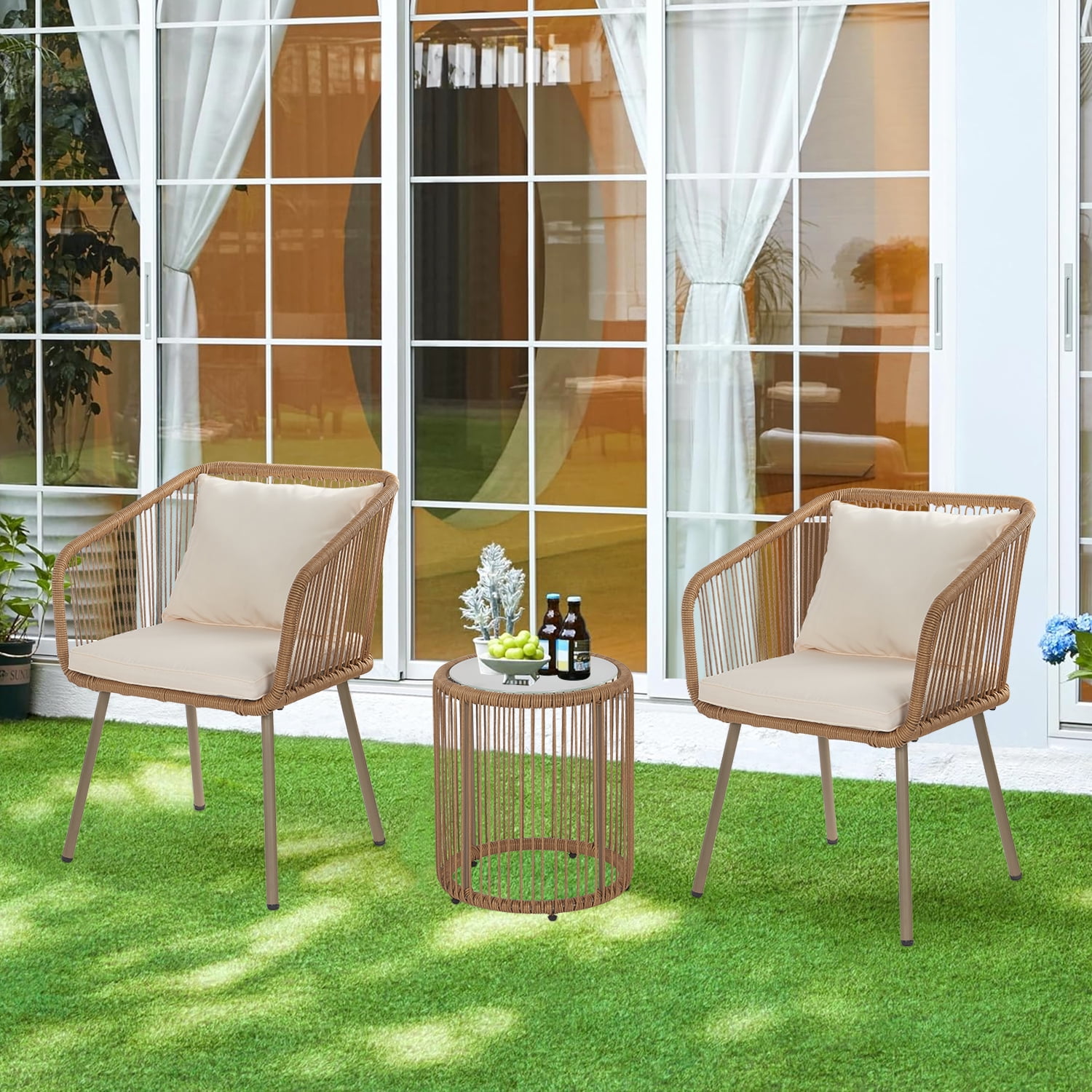 Dkelincs 3 Piece Patio Furniture Set PE Wicker Set Conversation Bistro ...