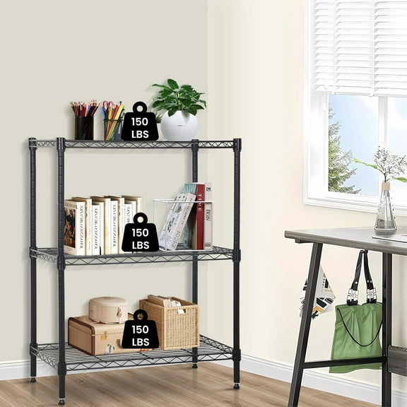 Dkelincs 3 Tier Shelf Storage Rack Steel Wire Shelving for Storage, Adjustable Utility Metal Shelves 450 lbs for Kitchen Garage Pantry Closet, Black