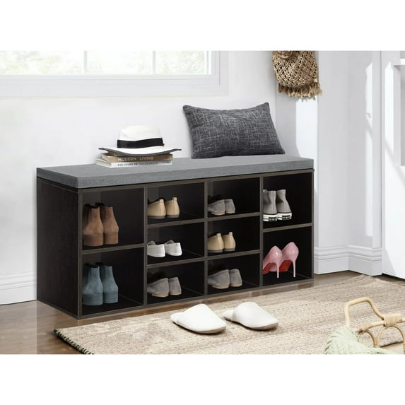 Dkelincs 3-Tier Shoe Bench Entryway with Storage, 10 Compartments Adjustable Shelves Storage Bench for Bedroom Living Room, Black