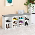 thumbnail image 1 of Dkelincs 3-Tier Shoe Rack Bench with Storage 10 Compartments Entryway Bench with Cushion, White, 1 of 8