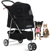 Dkelincs 3 Wheels Dog Cat Stroller Foldable Pet Stroller Travel Carrier with Cup Holder and Removable Liner, Black