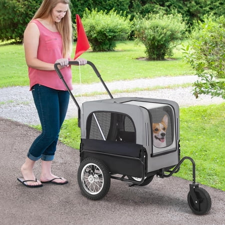 Dkelincs 3 Wheels Pet Stroller 2-in-1 Dog Stroller Dog Bike Trailer Jogger Wagon Bicycle Carrier for Medium Large Dogs, Gray