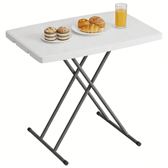 Dkelincs 30" Folding Table for Small Space, Height Adjustable Small Desk TV Tray Portable Utility Foldable Table for Laptop, Camping(White)