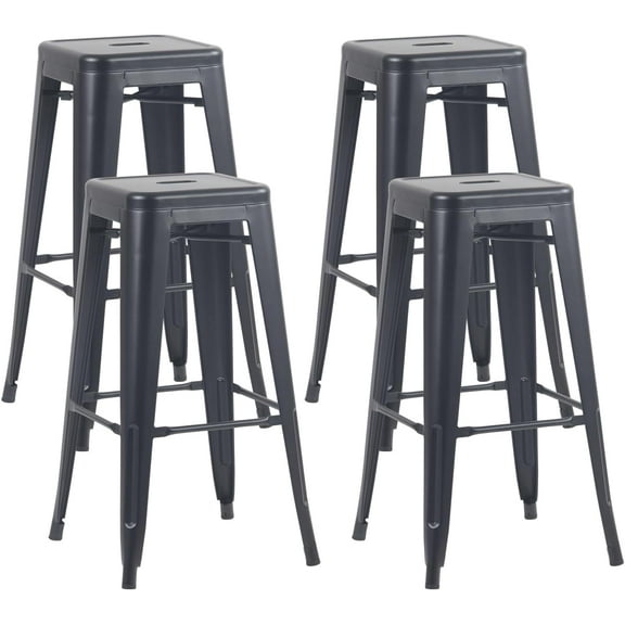 Dkelincs 30 Inch Metal Bar Stools Set of 4 Modern Counter Height Kitchen Bar Chair Backless Stackable Chair, Black