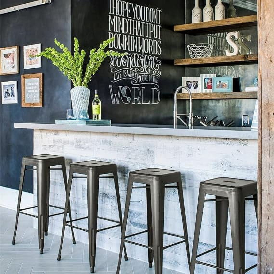 Backless Stackable Chair Dkelincs 30 Inch Metal Bar Stools Set of 4 Modern Counter Height ...