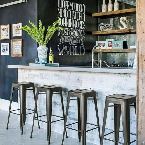 Dkelincs 30 Inch Metal Bar Stools Set of 4 Modern Counter Height Kitchen Bar Chair Backless Stackable Chair, Bronze