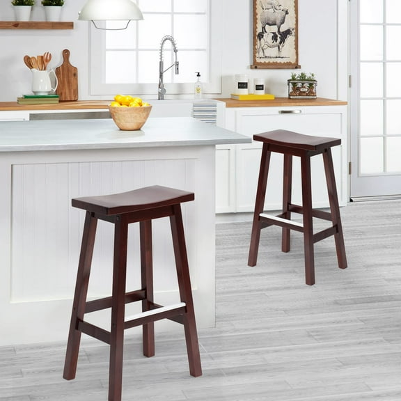 Dkelincs 30 inch Heavy Duty Saddle Back Solid Wood Counter Stools Set of 2, Bar Stools Dining Stools for Kitchen&Counter, Brown