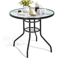 thumbnail image 1 of Dkelincs 32" Patio Table Round Tempered Glass Bistro Table with Umbrella Hole Outdoor Dining Table All-Weather Furniture for Outside, Garden, Balcony, 1 of 10