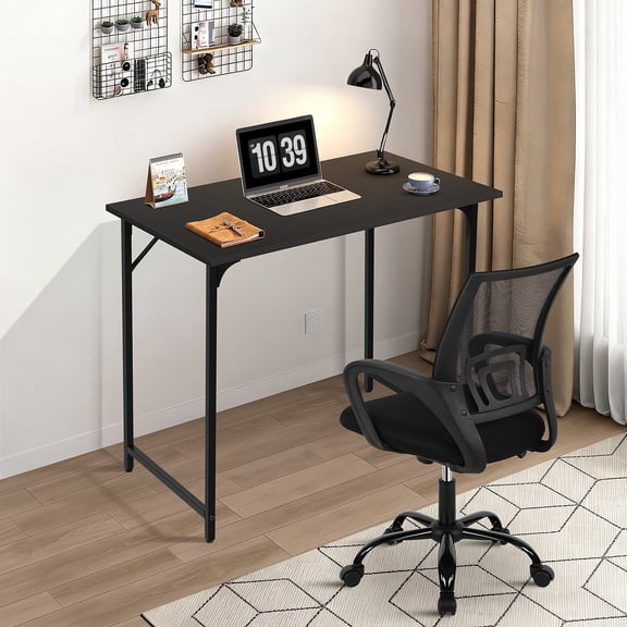 Dkelincs 32 inch Computer Desk and Chair Set Home Office Modern Wood Study Desk & Mesh Ergonomic Height Adjustable Office Chair for Small Spaces, Black & Black