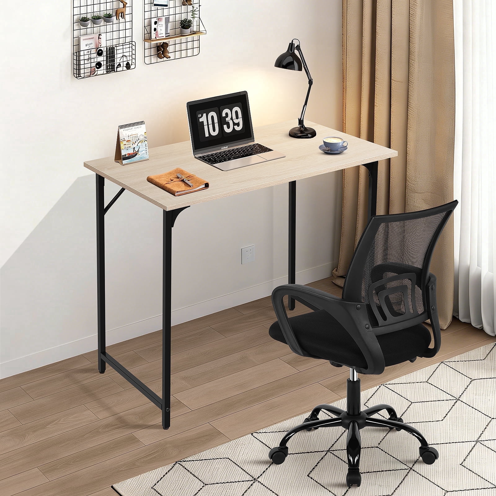 Dkelincs 32 inch Computer Desk and Chair Set Home Office Modern Wood Study Desk & Mesh Ergonomic Height Adjustable Office Chair for Small Spaces, Nature & Black