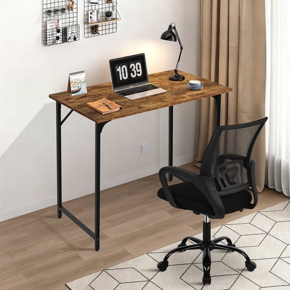 Dkelincs 32 inch Computer Desk and Chair Set Home Office Modern Wood Study Desk & Mesh Ergonomic Height Adjustable Office Chair for Small Spaces, Vintage & Black