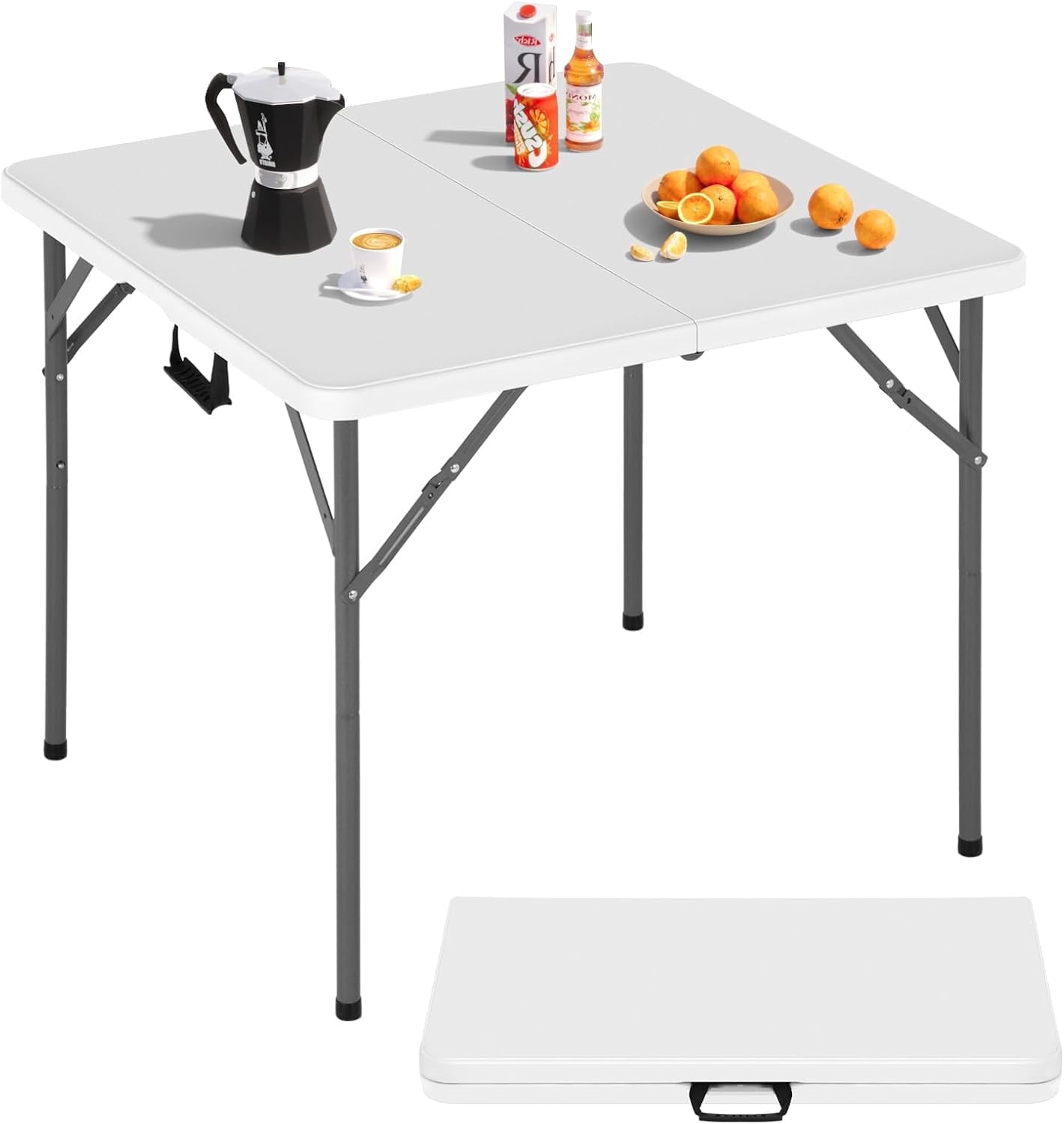 Dkelincs Folding Table 34" Square Card Table Plastic Foldable Portable Table Utility Dining Table for Camping, Party, Picnic, Support 330 lbs(White)