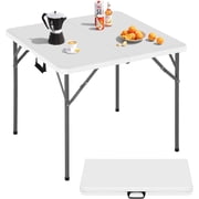 Dkelincs Folding Table 34 Square Card Table Plastic Foldable Portable Table Utility Dining Table for Camping, Party, Picnic, Support 330 lbsWhite