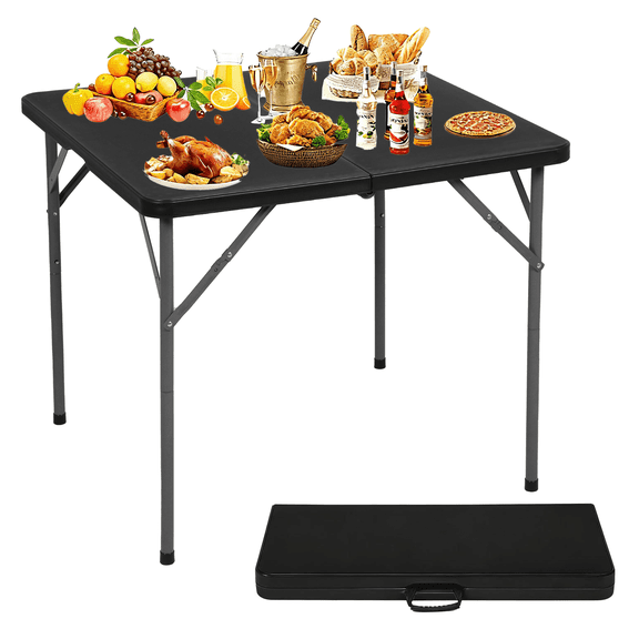 Dkelincs 34" Square Plastic Folding Card Table Portable Dining Table with Carrying Handle for Camping, Picnic (Black)