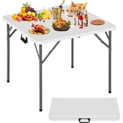 Dkelincs 34" Small Square Folding Card Table with Handle, Portable Plastic Foldable Table for Camping, Party, Dining, PicnicWhite