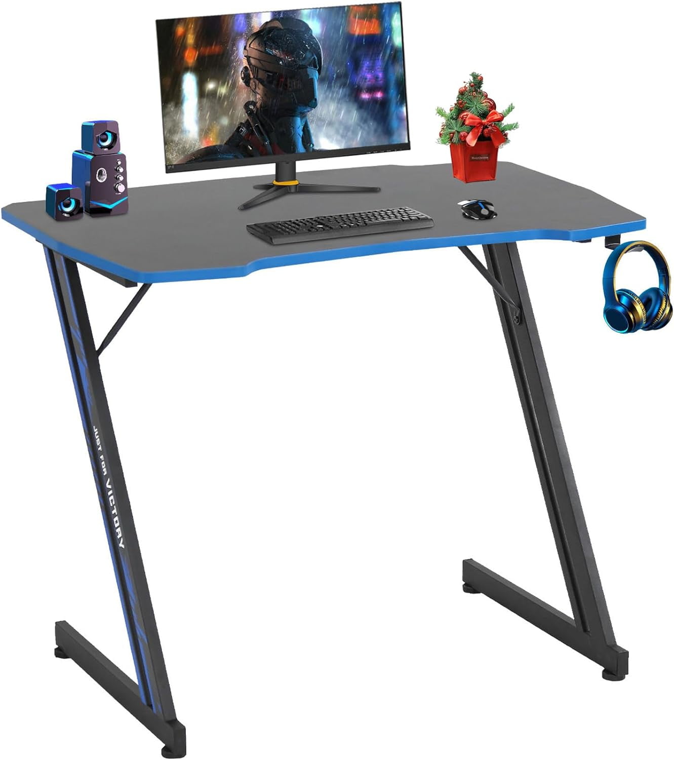 Dkelincs 35 inch Z-Shaped Gaming Desk Carbon Fiber Computer Desk Table ...