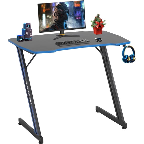 Computer Table Blue Dkelincs 35 inch Z-Shaped Gaming Desk Carbon Fiber Computer Desk Table ...